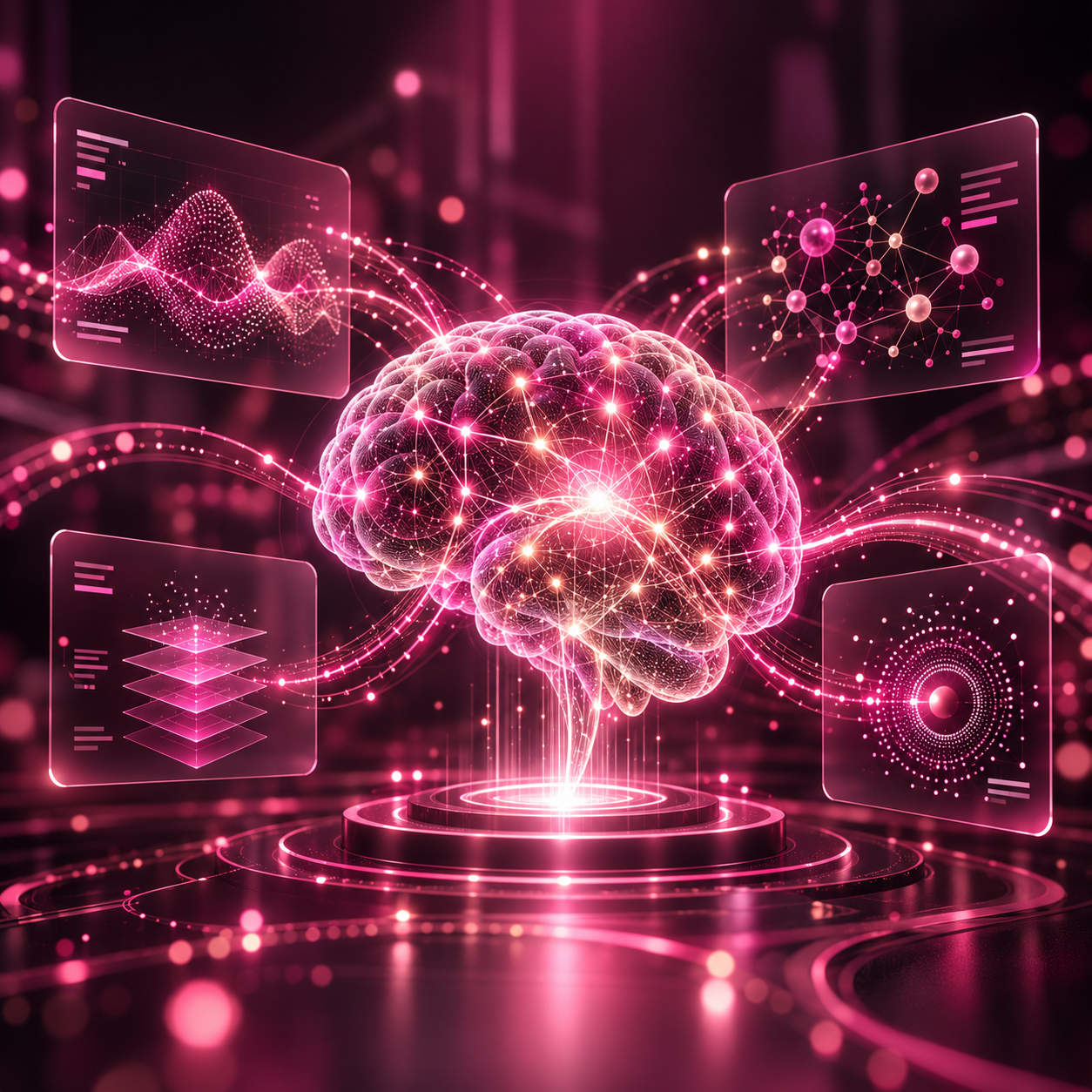 Neon neural brain interface representing NeuralDust research